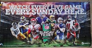 lot 76 image: LARGE VINYL NFL SUNDAY TICKET AD WITH PLAYERS INCLUDING MAHOMES, PRESCOTT, LUCK AND MORE AS SHOWN.