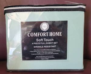 lot 8 image: COMFORT HOME SOFT TOUCH 4-PIECE FULL SHEET SET IN PACKAGE AS SHOWN.