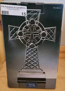 lot 15 image: NEW ROYAL LIMITED GLASS CROSS IN BOX AS SHOWN.