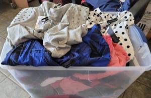 lot 31 image: CONTAINER LOT OF ASSORTED CLOTHING AS SHOWN. NICE MIXED LOT SOME MAY HAVE TAGS.