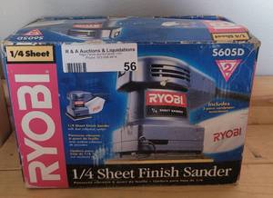 lot 56 image: RYOBI 14 SHEET FINISH SANDER WITH BOX AS SHOWN.