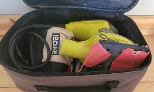 lot 59 image: RYOBI 14 SHEET FINISH SANDER WITH BAG AS SHOWN.