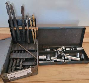 lot 65 image: DRILL BITS AND SOCKETS AS SHOWN.