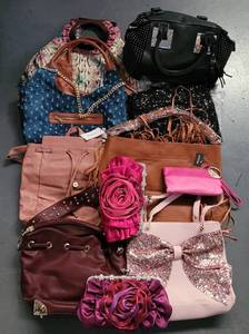 lot 85 image: LOT OF HAND BAGS  PURSES AND MORE AS SHOWN. TAKE A LOOK