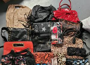 lot 107 image: LOT OF HAND BAGS  PURSES AND MORE AS SHOWN. TAKE A LOOK