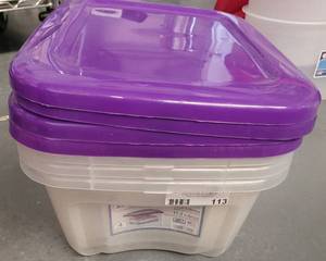 lot 113 image: (4) PLASTIC CONTAINERS WITH LIDS AS SHOWN.
