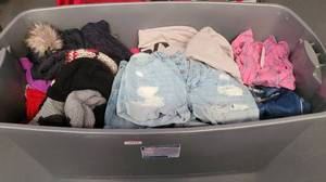 lot 123 image: CONTAINER LOT OF ASSORTED CLOTHING AS SHOWN. NICE MIXED LOT SOME MAY HAVE TAGS.