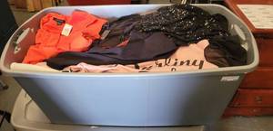 lot 134 image: CONTAINER LOT OF ASSORTED CLOTHING AS SHOWN. NICE MIXED LOT SOME MAY HAVE TAGS.