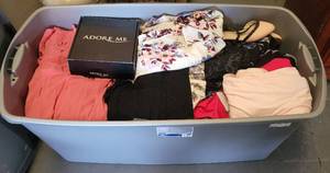 lot 135 image: CONTAINER LOT OF ASSORTED CLOTHING AS SHOWN. NICE MIXED LOT SOME MAY HAVE TAGS.