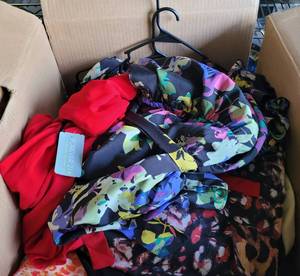 lot 159 image: BOX LOT OF ASSORTED CLOTHING AS SHOWN.