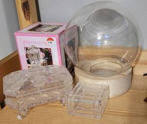 lot 172 image: GLASS TRINKET BOXES AND MORE AS SHOWN.