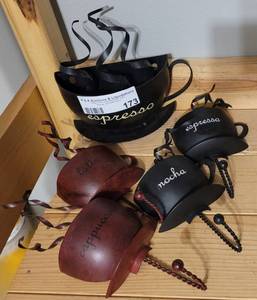 lot 173 image: COFFEE THEMED METAL WALL DECOR AS SHOWN.