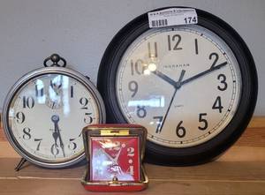 lot 174 image: CLOCKS INCLUDING WESTLOX AND ELGIN AS SHOWN.